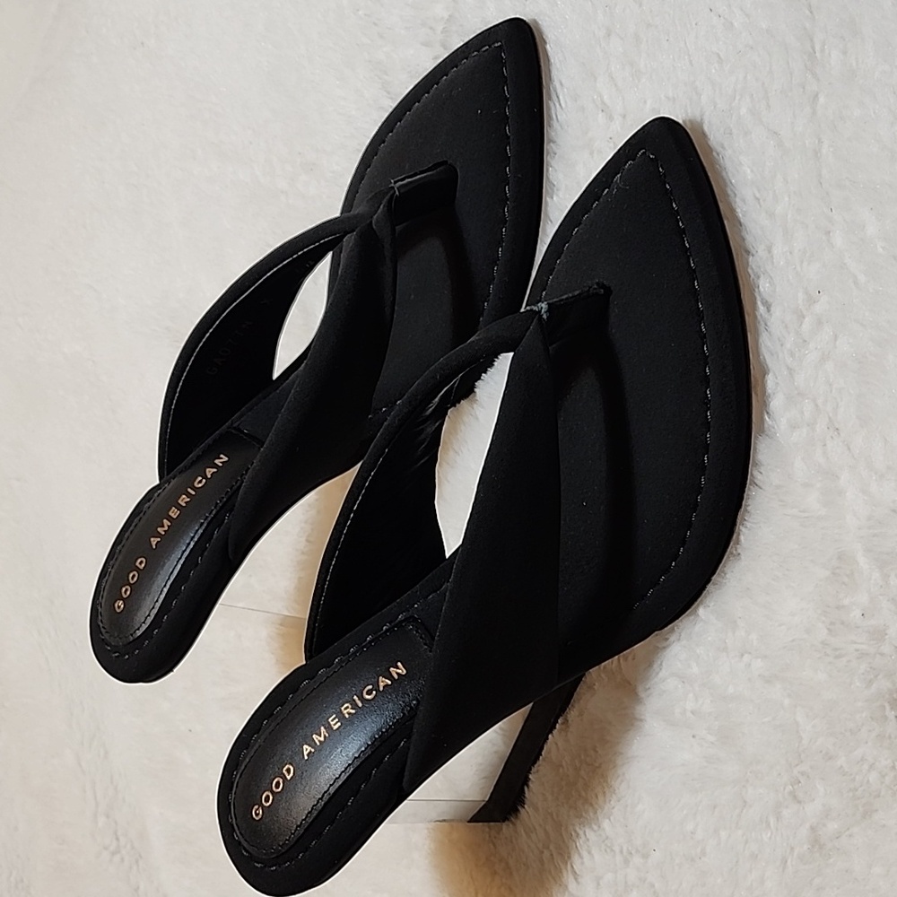 Good American Heels Womens Sz 6.5 Black Clear Wedge Cinderella Shoes - Picture 5 of 16